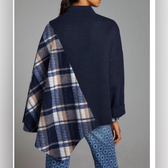 Anthropologie Pilcro Mixed Plaid
Poncho One Size Navy - Picture 2 of 9